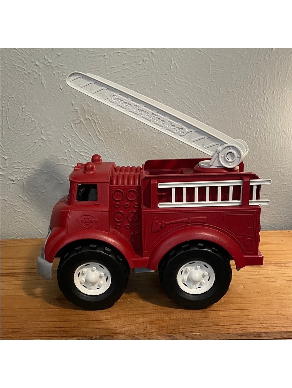 Green Toys brand Red Toy Fire Truck with White Ladder for Kids
